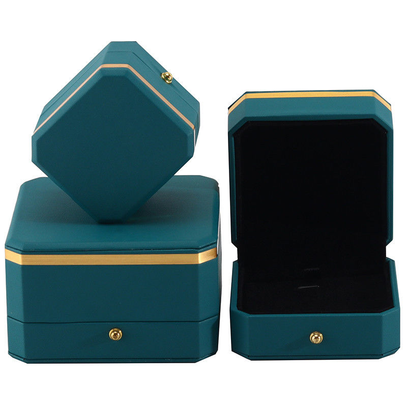 Dark Green Upscale Octagonal Faux Leather Luxury Box Gold Trim Jewelry Packaging