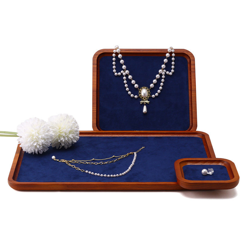 Solid Wood Luxury Jewelry Display Props Navy Super Fiber Lining for Jewelry Exhibition