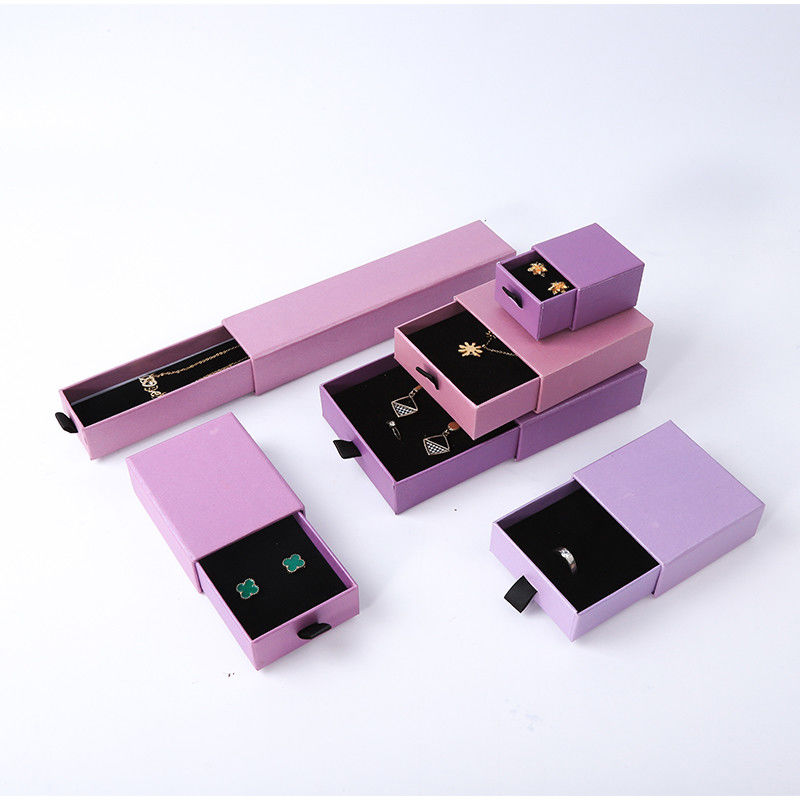 Wholesale manufacturing Eco Friendly high quality gift Jewellery Box Personalized Custom Ring Necklace Earring Bracelet Packaging Purple Cardboard Paper Drawer Jewelry Box with logo