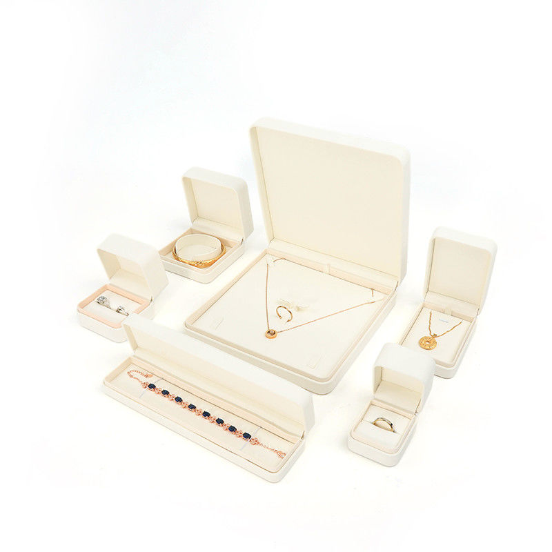 OEM ODM Handmade Square White Leather Jewellery Box For Necklace Bracelet Earrings Ring Packaging