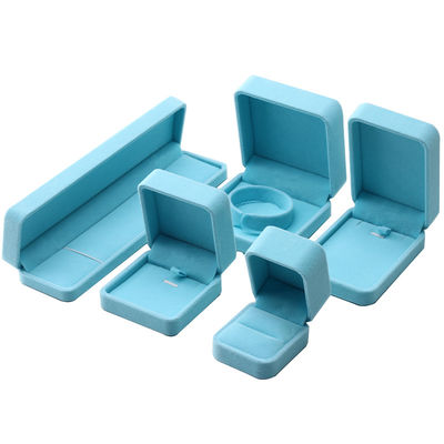 Wholesale manufacturing hign end Jewellery Box packaging Personalized Custom logo Luxury Necklace Bracelet Earring Ring Packaging Velvet sky blue Jewelry Box