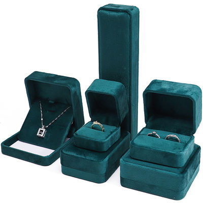 Wholesale Manufacturing Luxury Jewellery Box packaging Personalized Custom logo high end Dark green Necklace Bracelet Earrings Ring Packaging Velvet Jewelry Box