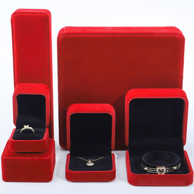 Wholesale Manufacturing Luxury velvet Jewellery Box Personalized Custom logo Red Necklace Bracelet Earrings Ring Packaging Velvet Jewelry Box
