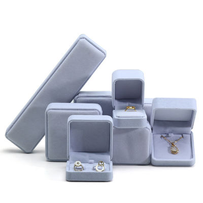 customizable Hign quality handmade gray velvet jewelry box for jewelry set pacakging