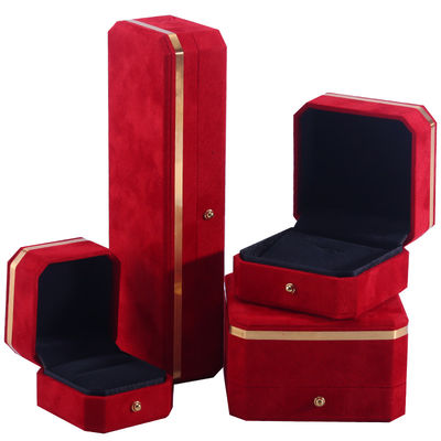 Wholesale manufacturing Necklace Ring Jewelry Set Packaging box Jewellery gift Box Custom logo red Velvet Jewelry Box with Golden Edge
