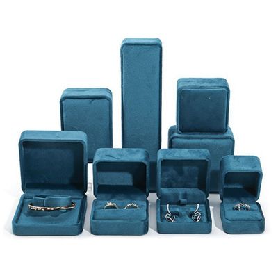 Wholesale manufacturing hot selling Luxury Jewellery Box Personalized Custom logo high end Blue Necklace Bracelet Earrings Ring Packaging Velvet Jewelry Box