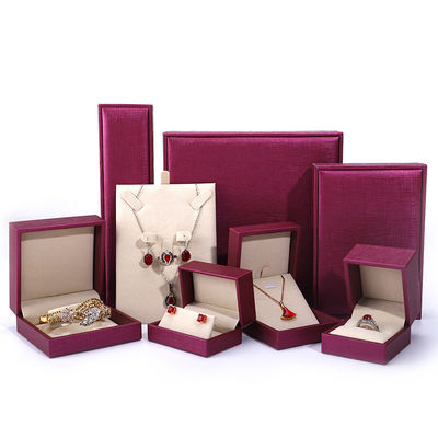 China manufacturing Wholesale Luxury Jewellery Box packaging Custom high end Necklace Bracelet Earring Ring Packaging rose Red Pu Leather Jewelry Box with logo