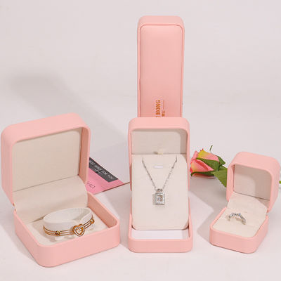 Wholesale manufacturing Premium Jewellery Box packaging Personalized Custom logo Necklace Bracelet Earrings Ring Packaging Pink Leather Jewelry Box