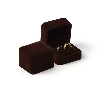 Custom Velvet Brown Jewellery Ring Packaging Box Double Ring Box For Wedding Ceremony