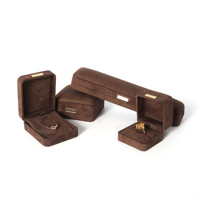 Wholesale manufacturing Luxury Jewellery Box Personalized Custom high end Necklace Bracelet Earrings Ring jewelry set Packaging Velvet brown Jewelry Box with logo