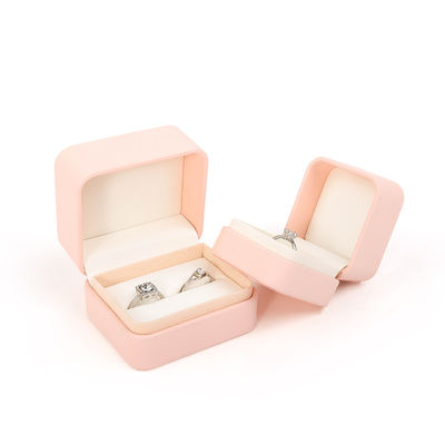 Wholesale Jewellery Packaging Ring Box Custom Jewelry Packaging Luxury pink Leather jewelry double Ring Box for Wedding Engagement