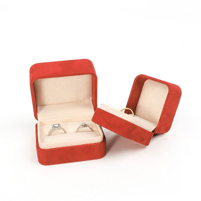 Wholesale Jewellery Packaging Ring Box Custom Jewelry Packaging Luxury Double Wedding Engagement Red Velvet Ring Box with logo