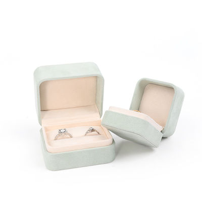 Wholesale Jewellery Packaging Ring Box Custom Jewelry Packaging Luxury Double Wedding Engagement Green Velvet Ring Box with logo