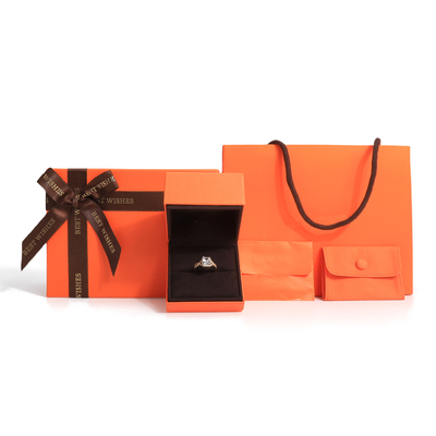 premium jewelry gift box high quality lid and base orange paper Jewelry Box with bag